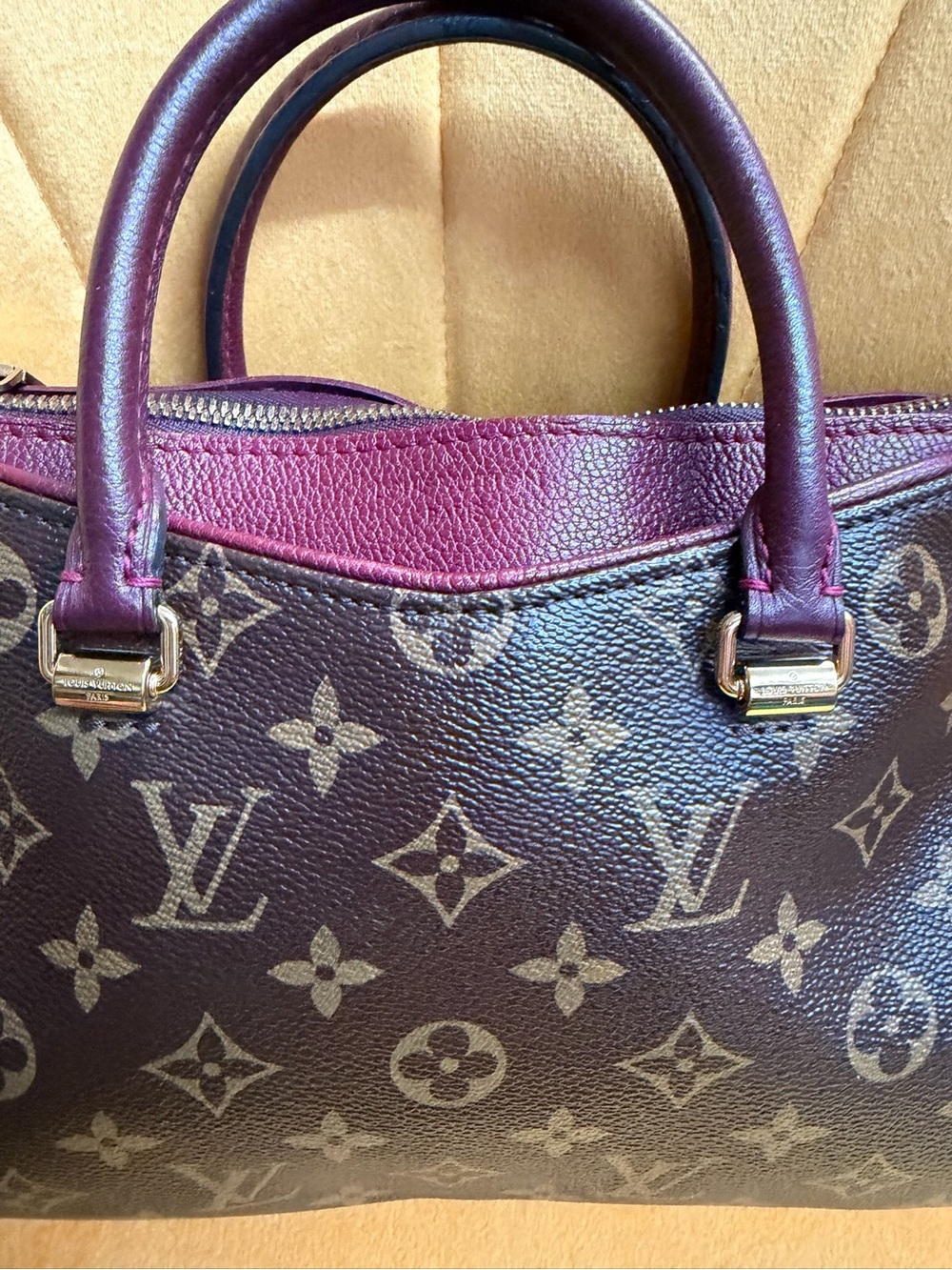 Louis Vuitton Monogram Canvas Plum Trim Top-Handle Satchel - Picture 11 of 13